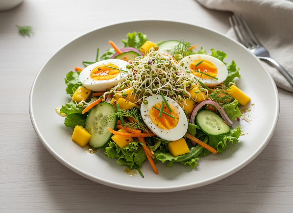Gemischter Salat mit Ei und Mango photo