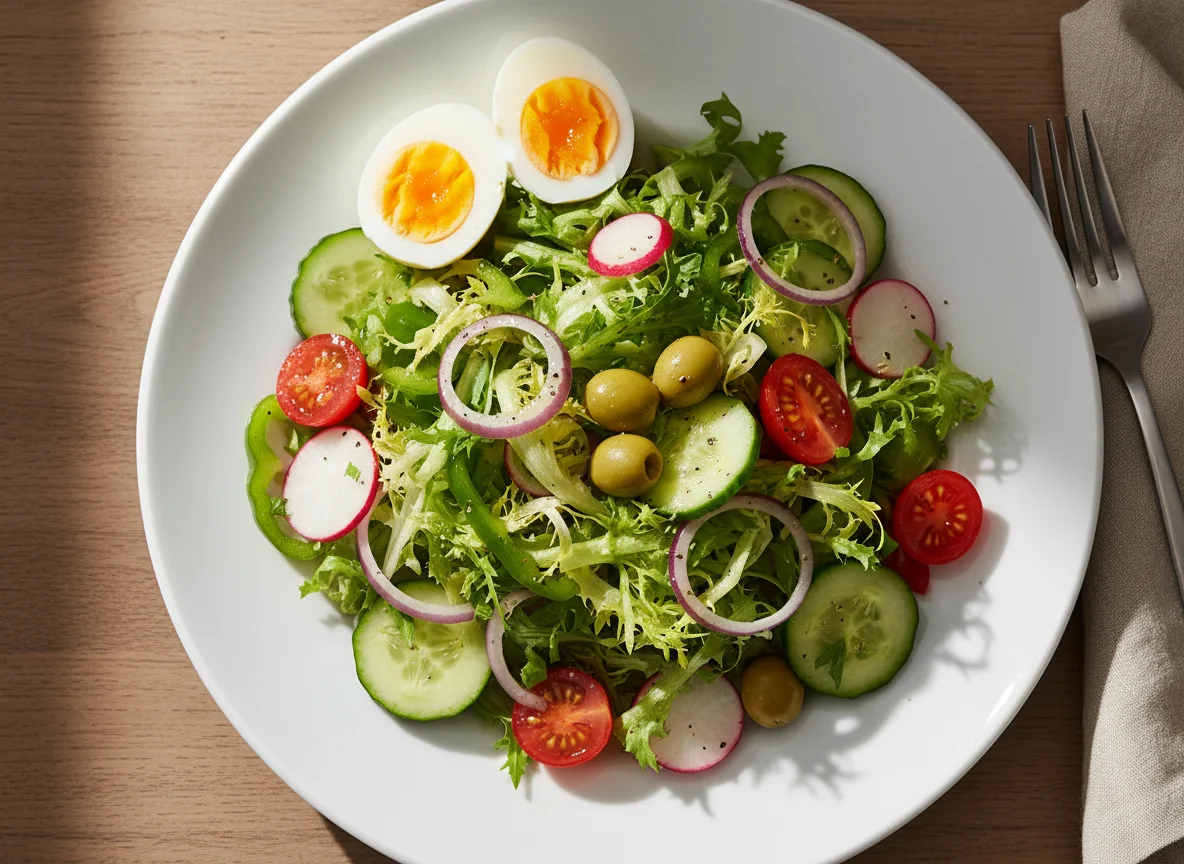 Gemischter Salat mit Ei und Oliven photo