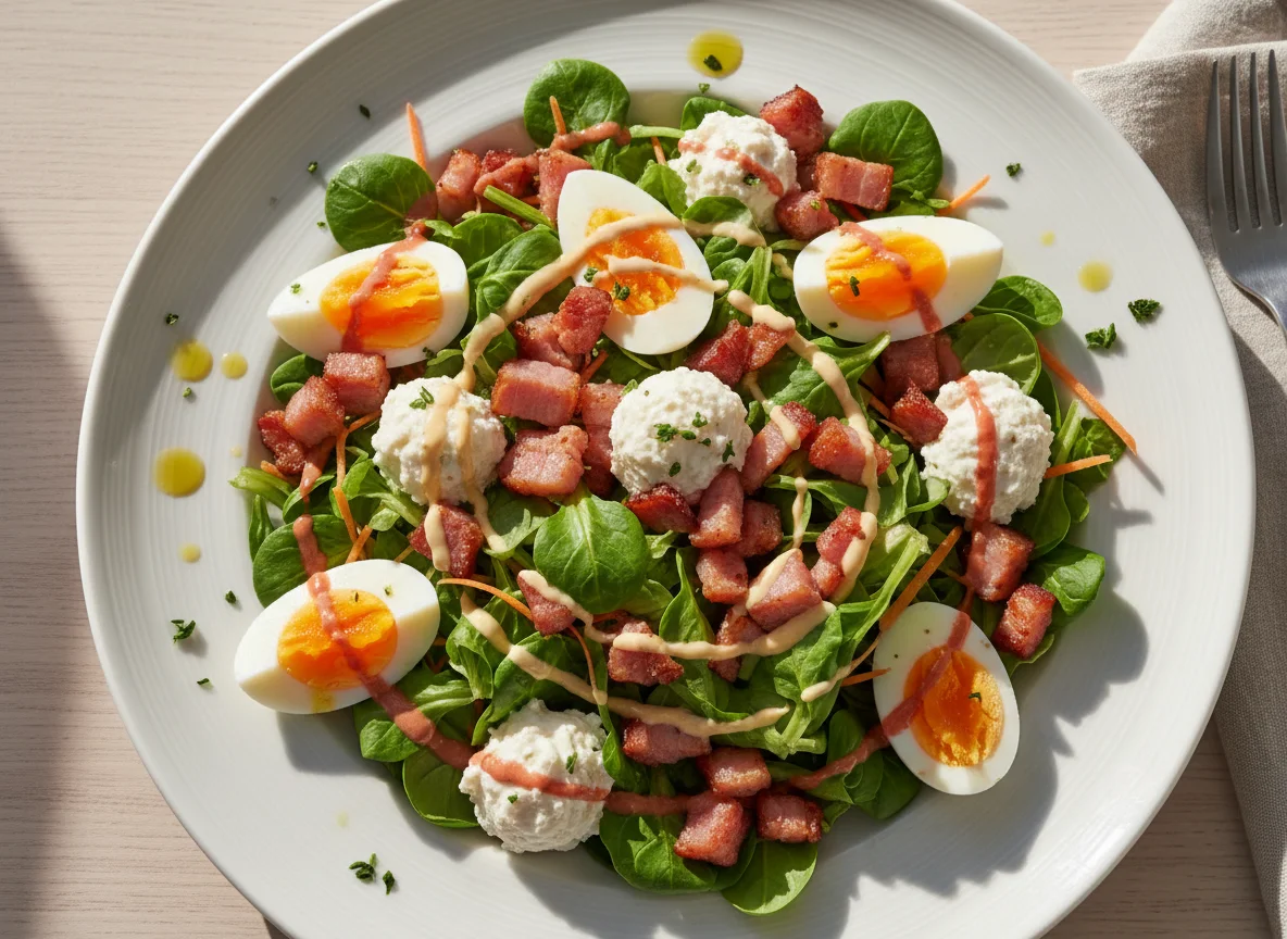 Gemischter Salat mit Ei und Speck photo