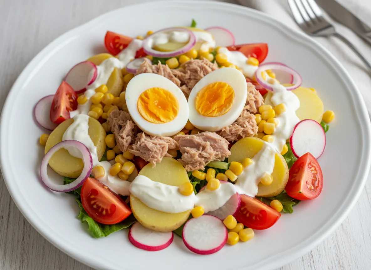 Gemischter Salat mit Ei und Thunfisch photo