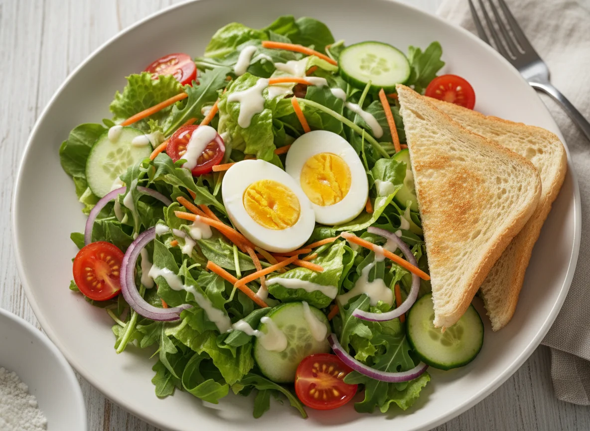 Gemischter Salat mit Ei und Toast photo