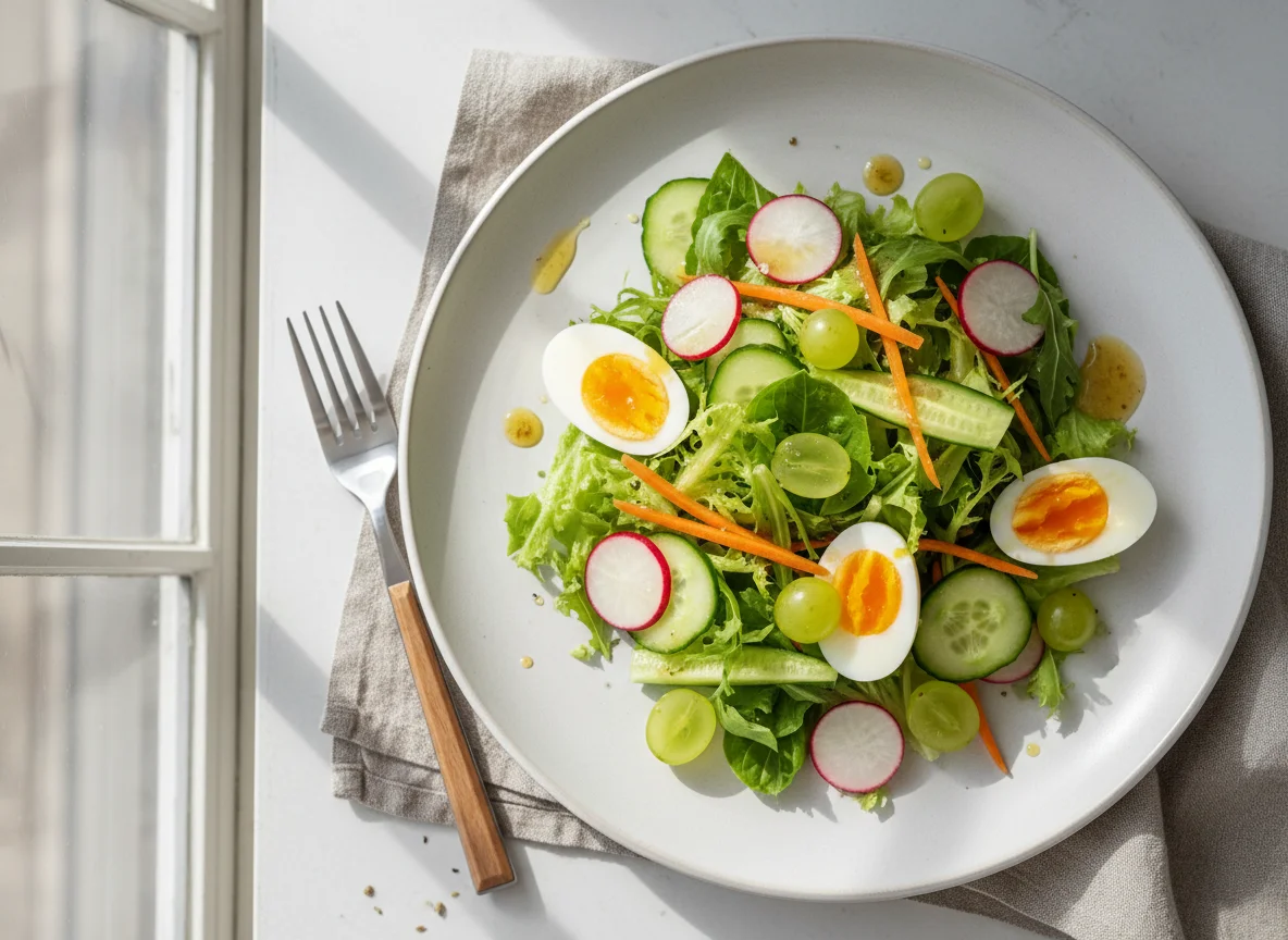 Gemischter Salat mit Ei und Trauben photo