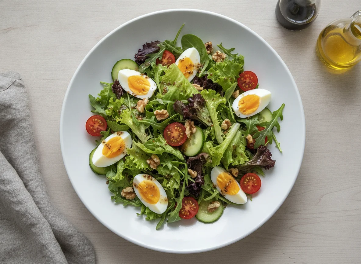 Gemischter Salat mit Ei und Walnüssen photo