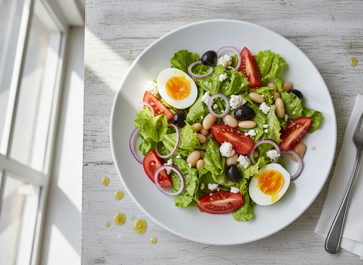 Gemischter Salat mit Eiern und Bohnen photo