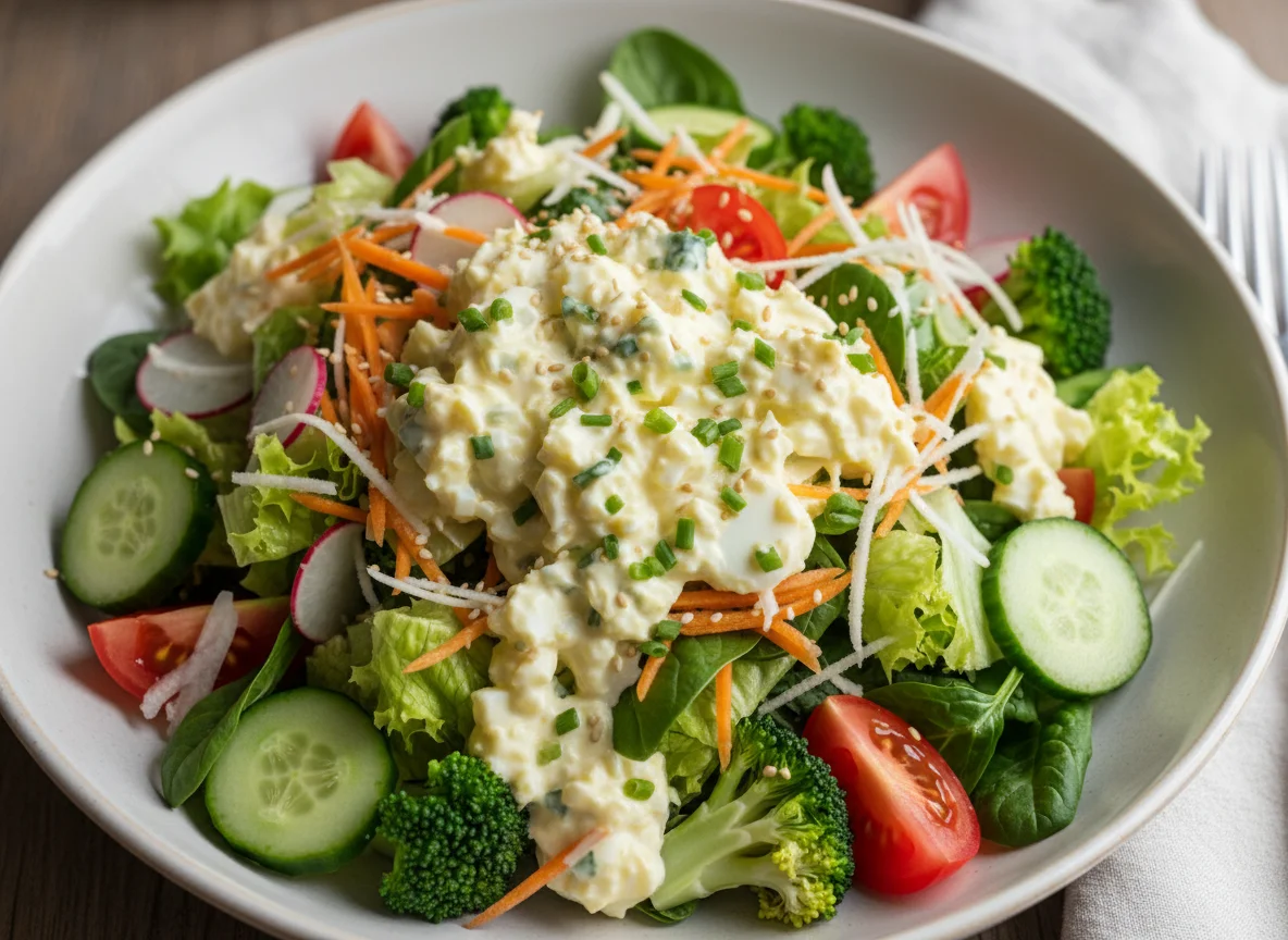 Gemischter Salat mit Eiersalat-Dressing photo