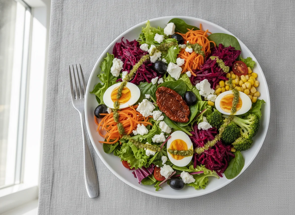 Gemischter Salat mit Feta, Ei und Oliven photo