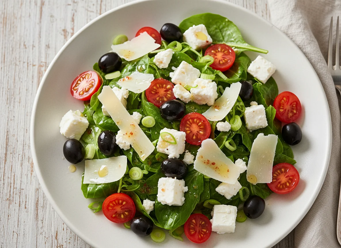 Gemischter Salat mit Feta, Oliven und Parmesan photo