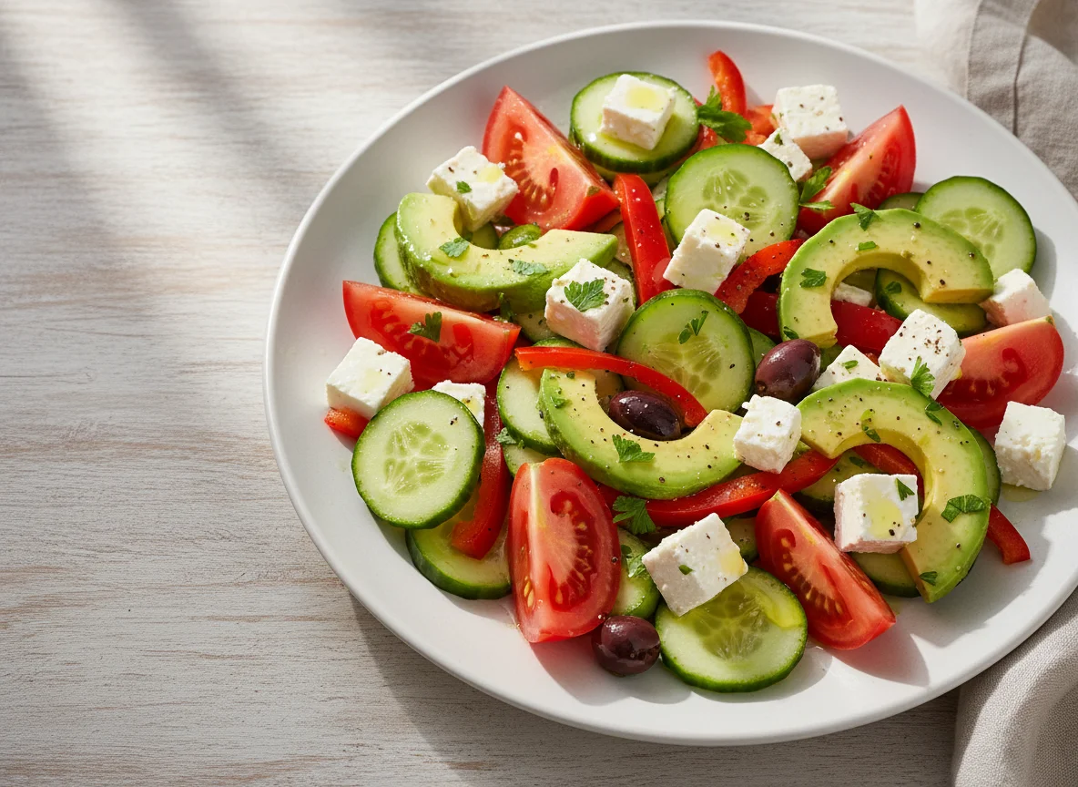Gemischter Salat mit Feta und Avocado photo