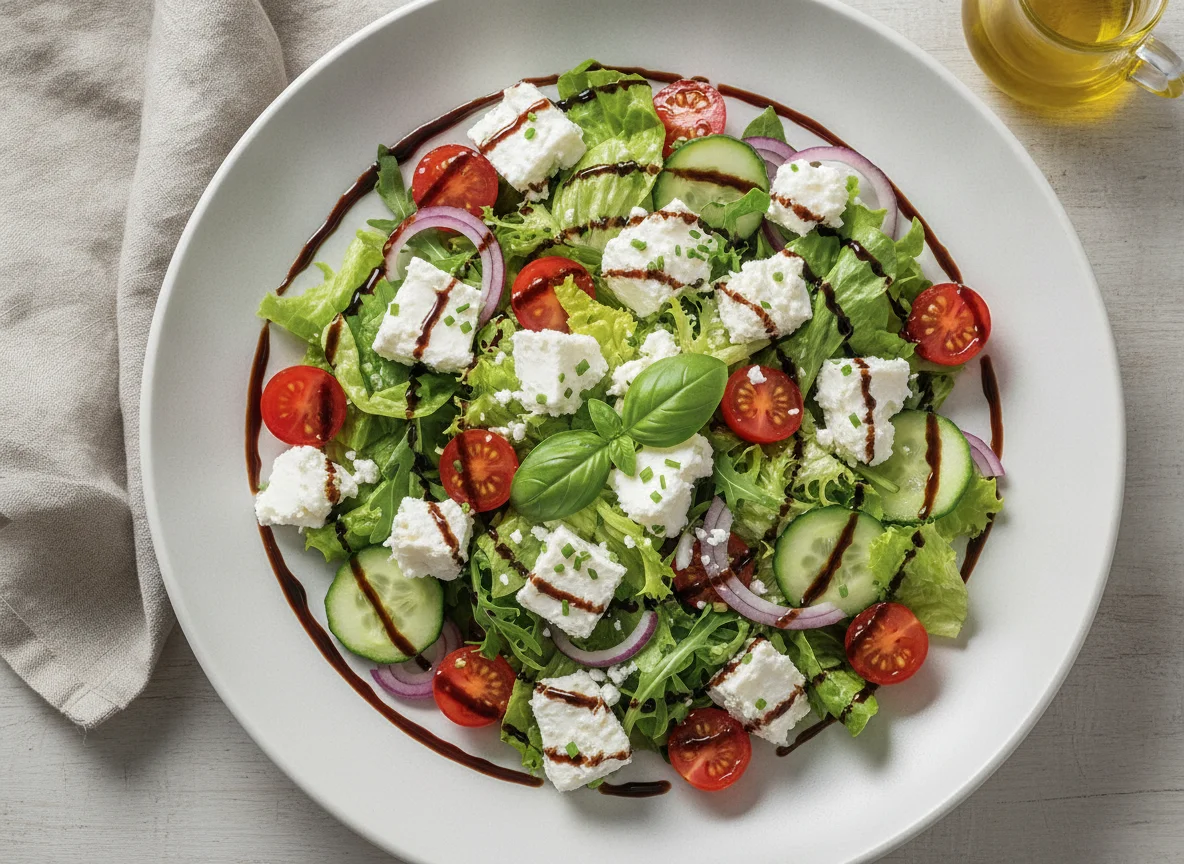 Gemischter Salat mit Feta und Balsamico-Dressing photo