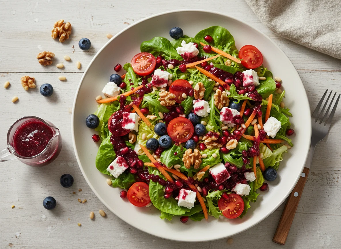 Gemischter Salat mit Feta und Beeren-Dressing photo