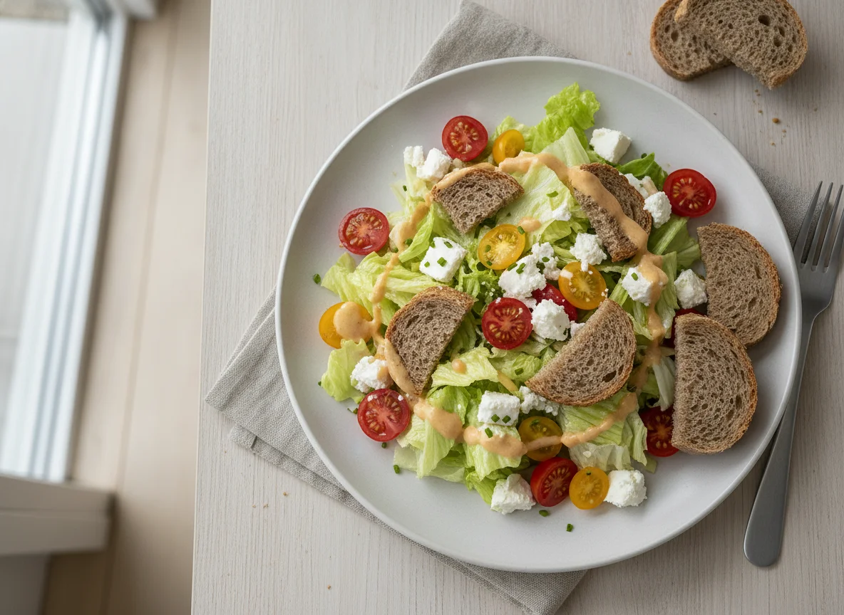 Gemischter Salat mit Feta und Brot photo
