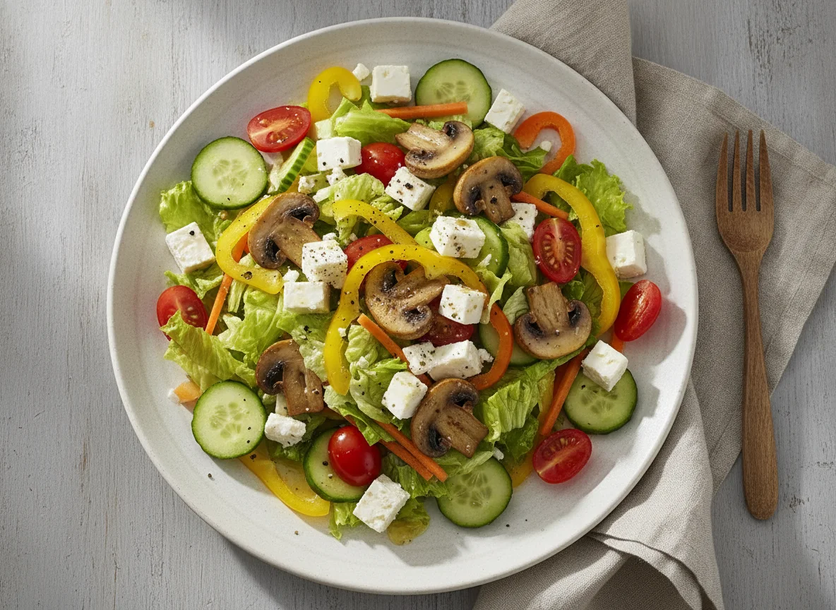 Gemischter Salat mit Feta und Champignons photo