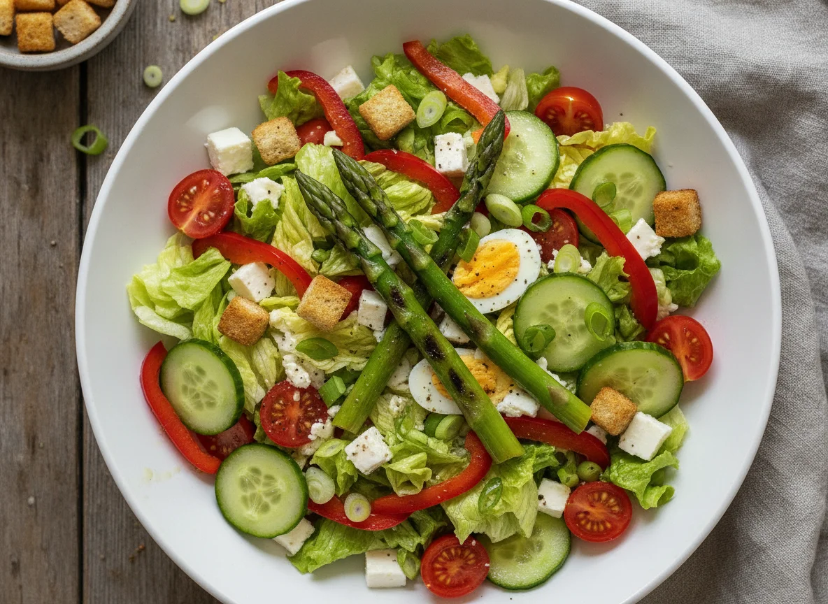 Gemischter Salat mit Feta und Croutons photo