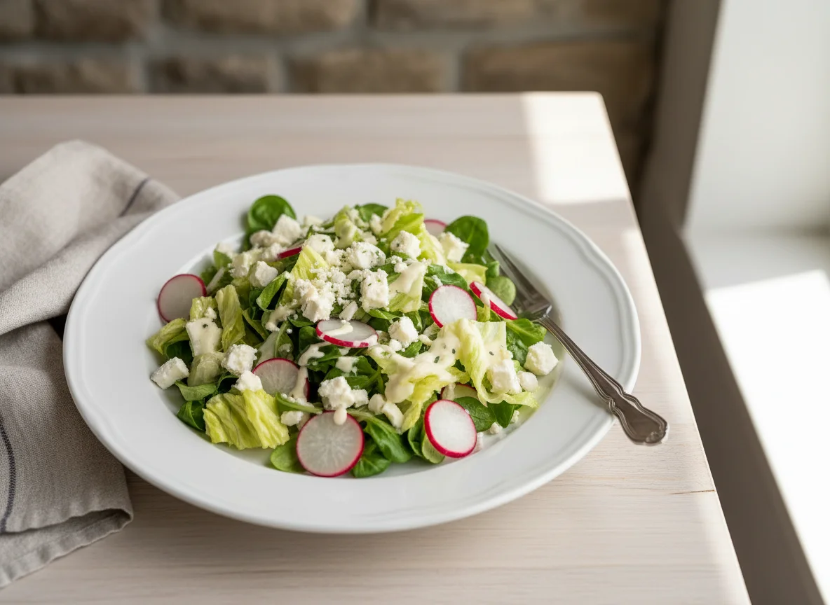 Gemischter Salat mit Feta und Dressing photo