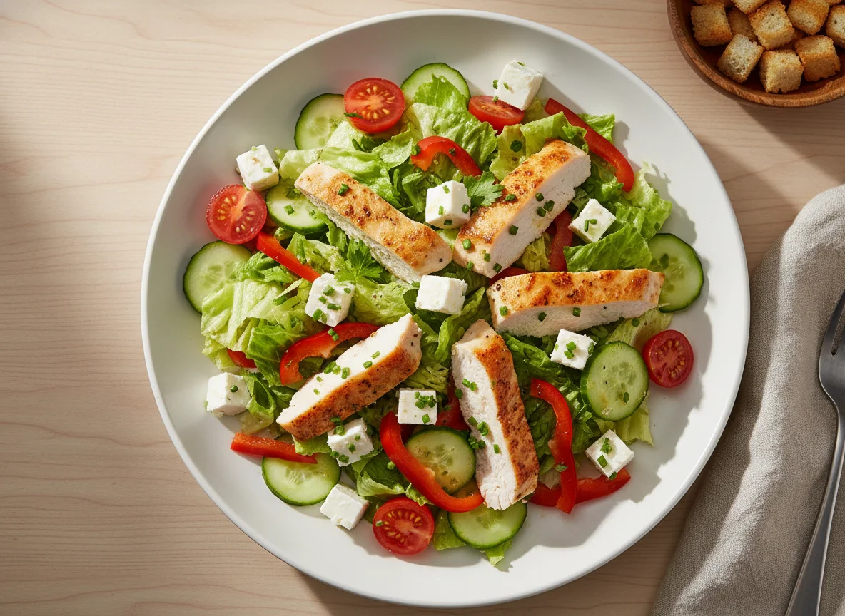 Gemischter Salat mit Feta und Hähnchen photo