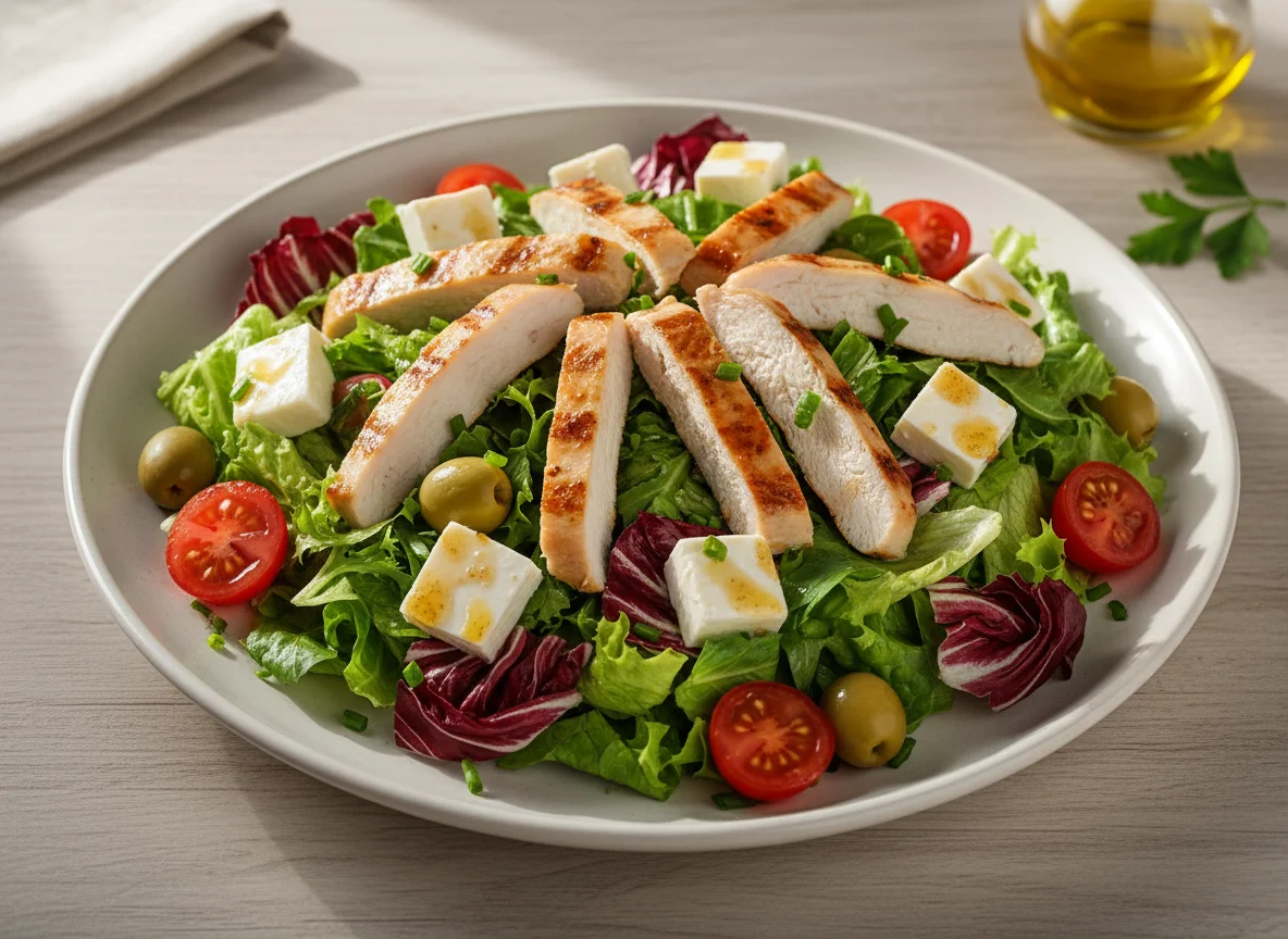 Gemischter Salat mit Feta und Hühnchen photo