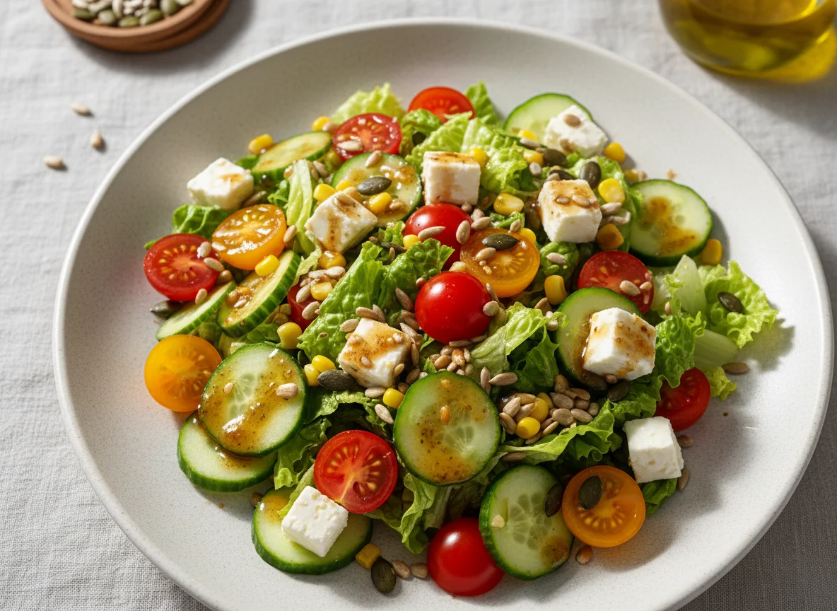 Gemischter Salat mit Feta und Kernen photo