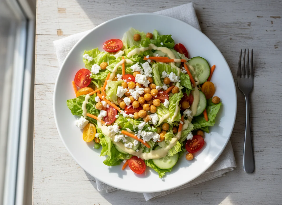 Gemischter Salat mit Feta und Kichererbsen photo