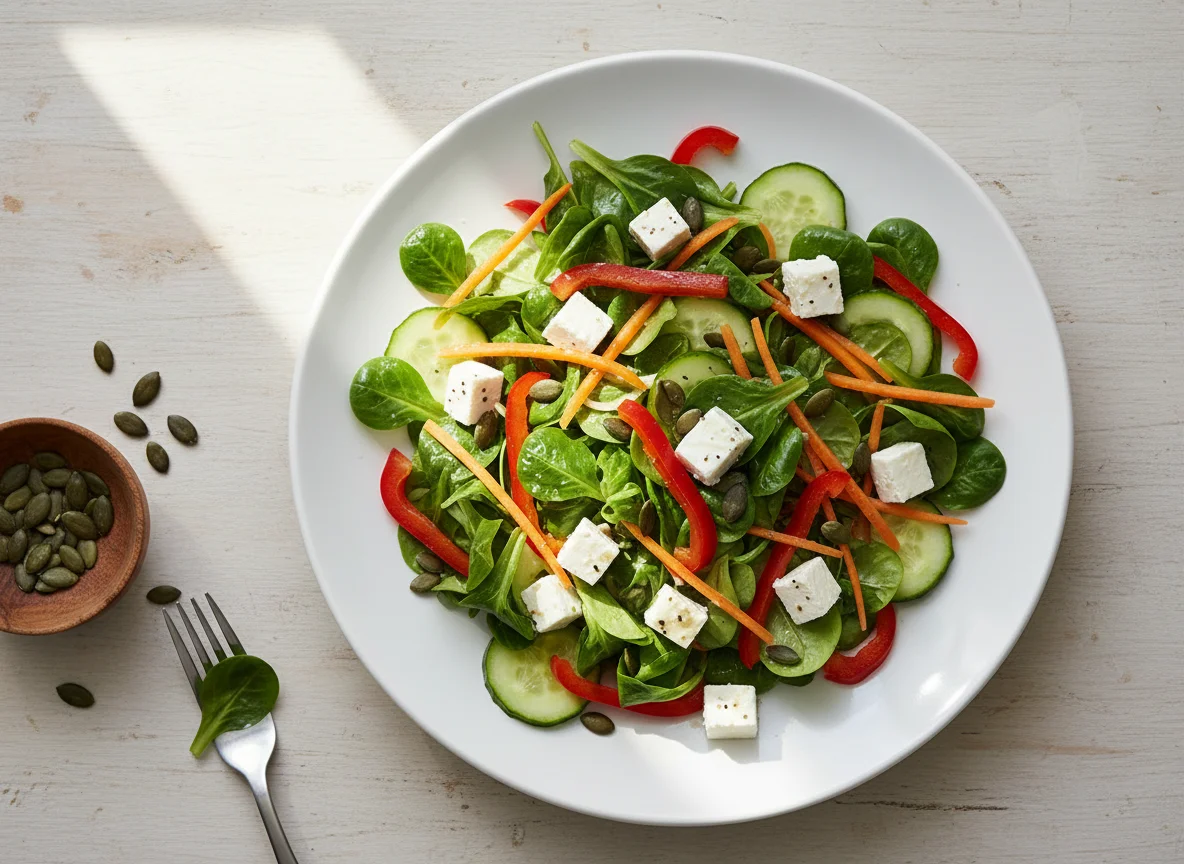 Gemischter Salat mit Feta und Kürbiskernen photo