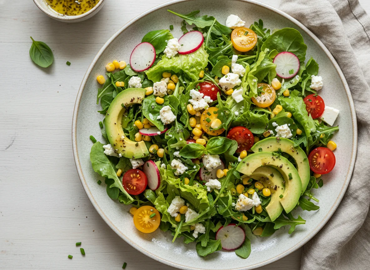Gemischter Salat mit Feta und Mais photo