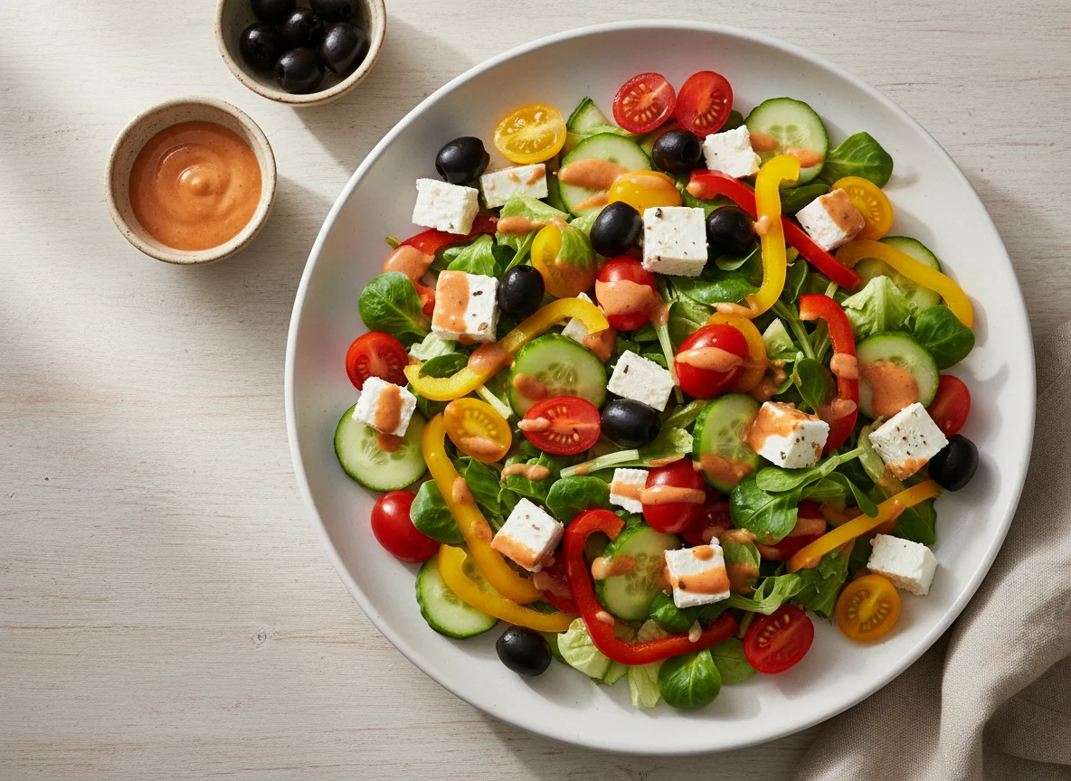 Gemischter Salat mit Feta und Oliven photo