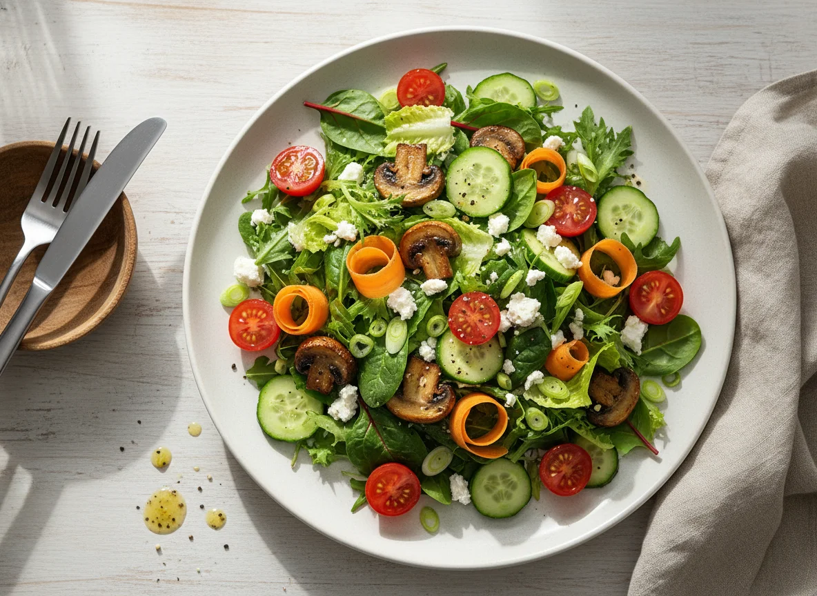 Gemischter Salat mit Feta und Pilzen photo