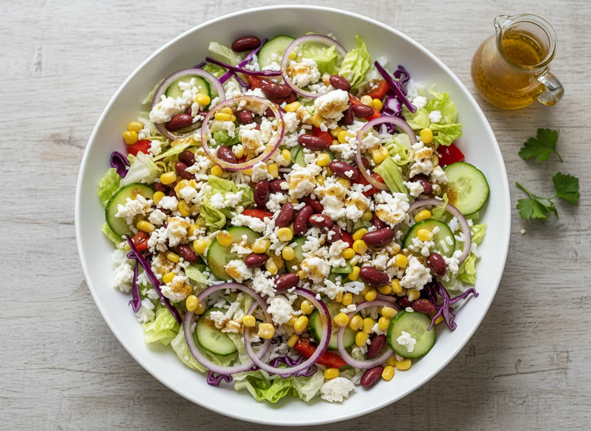 Gemischter Salat mit Feta und Reis photo