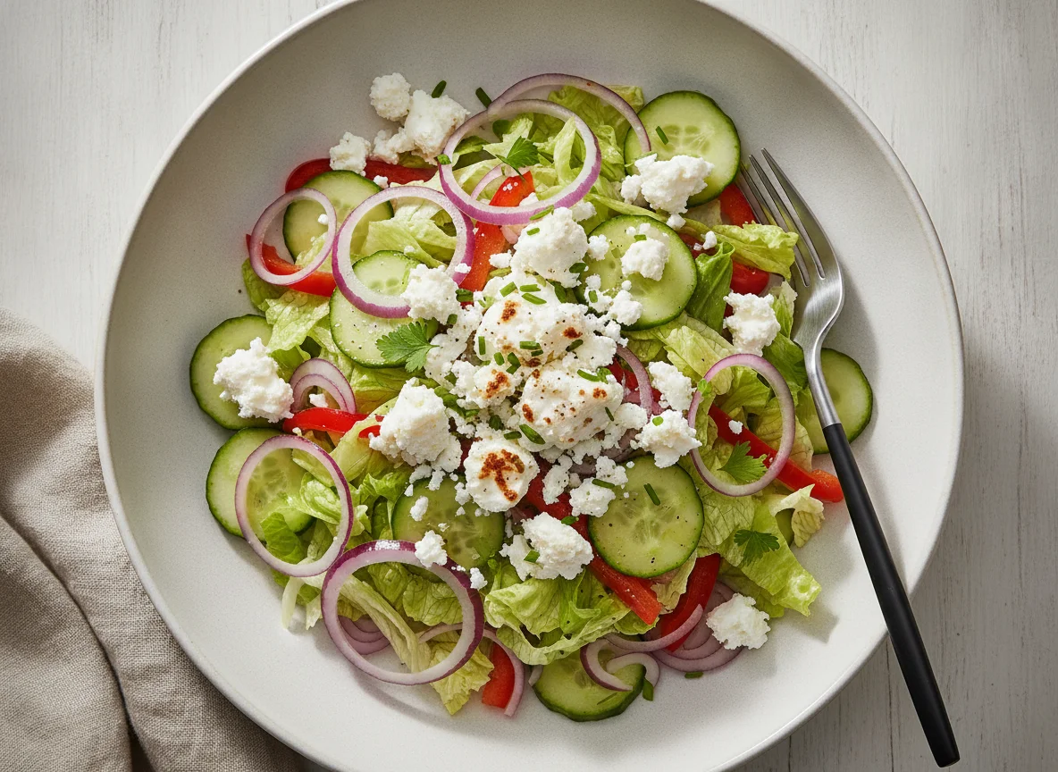 Gemischter Salat mit Feta und roten Zwiebeln photo