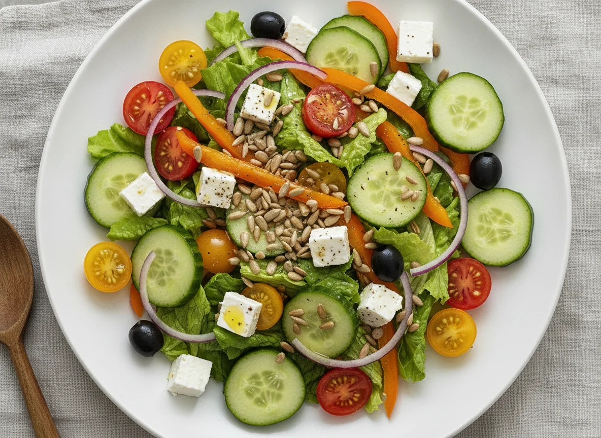 Gemischter Salat mit Feta und Sonnenblumenkernen photo