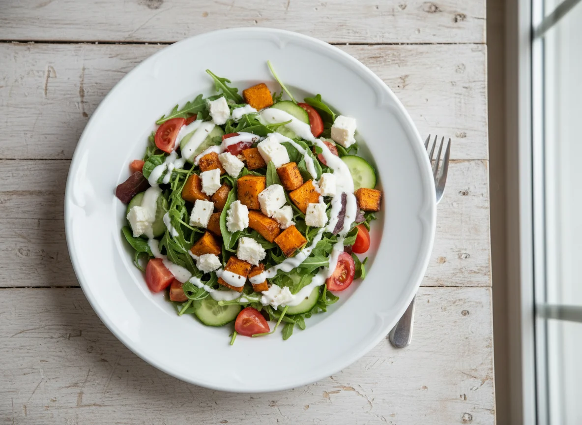 Gemischter Salat mit Feta und Süßkartoffel photo