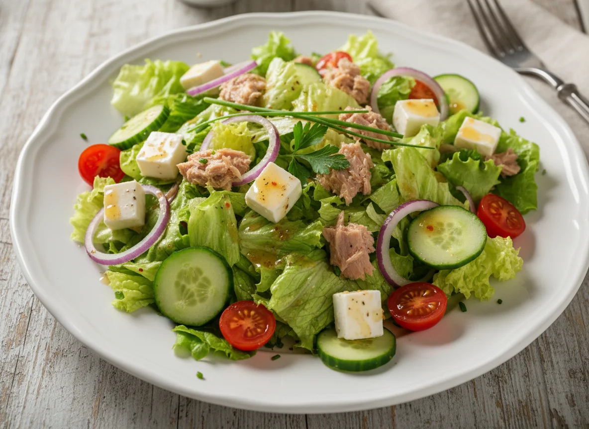 Gemischter Salat mit Feta und Thunfisch photo
