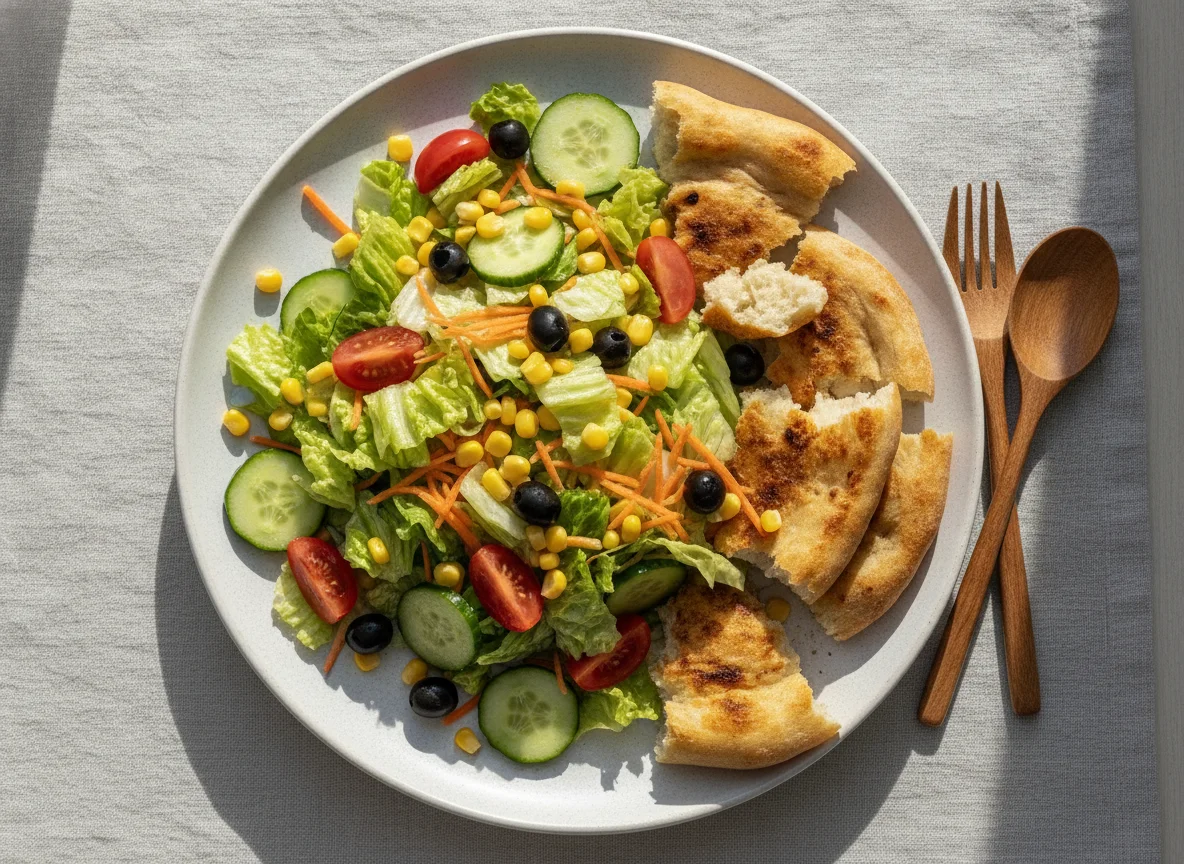 Gemischter Salat mit Fladenbrot photo