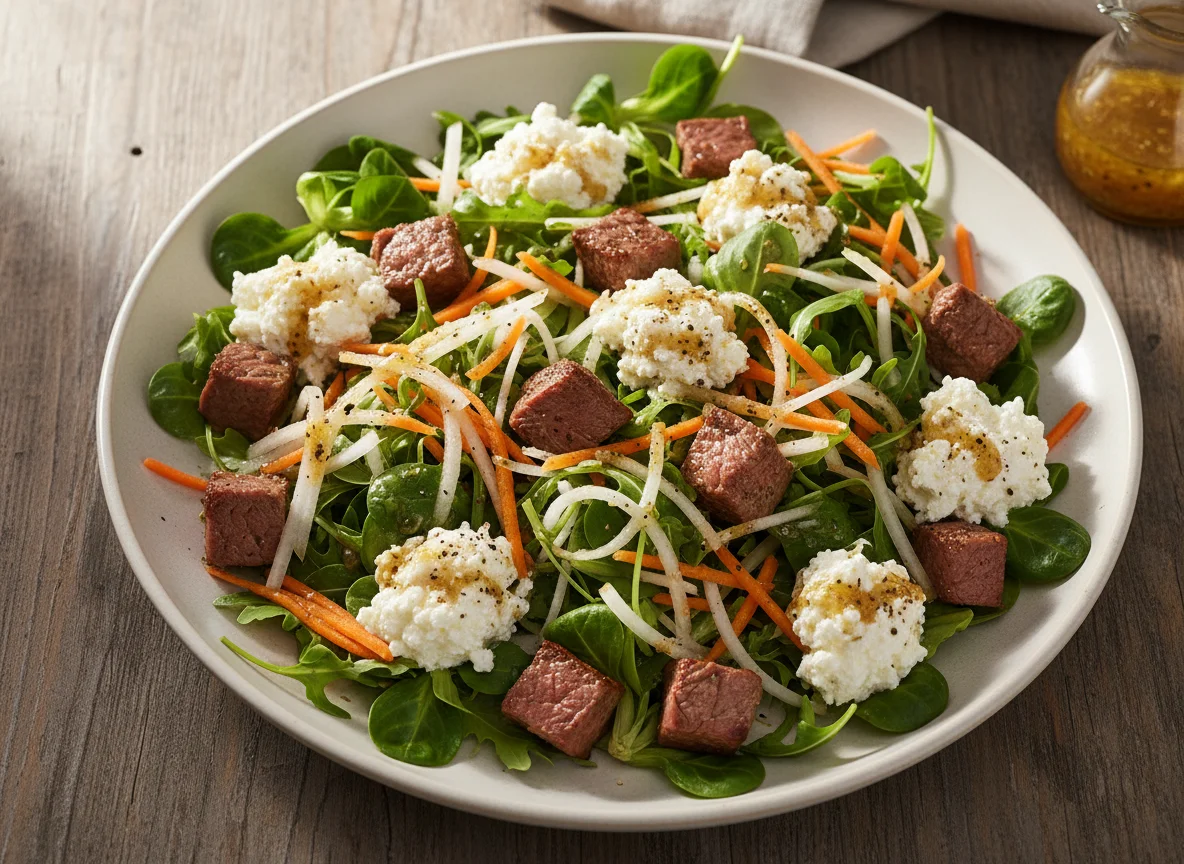 Gemischter Salat mit Fleisch und Käse photo