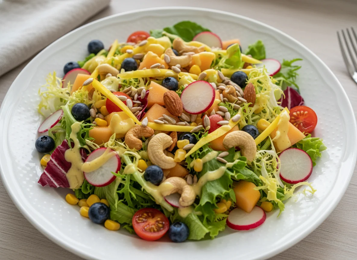 Gemischter Salat mit Früchten und Nüssen photo