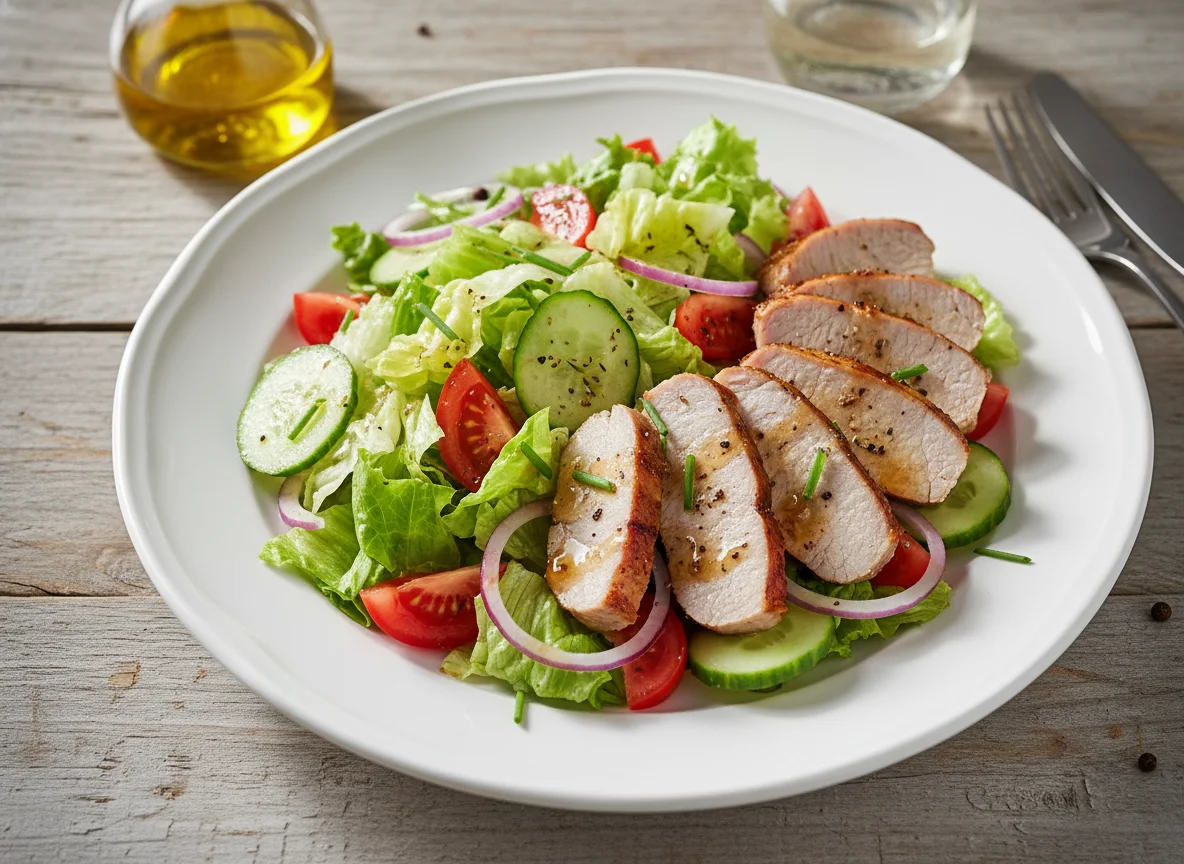 Gemischter Salat mit gebratenem Fleisch photo
