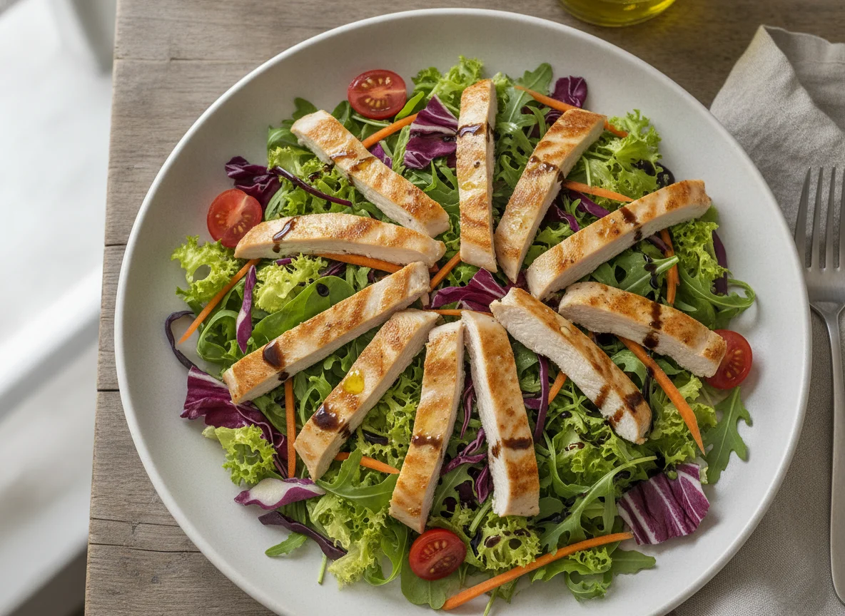 Gemischter Salat mit gebratenem Hähnchen photo