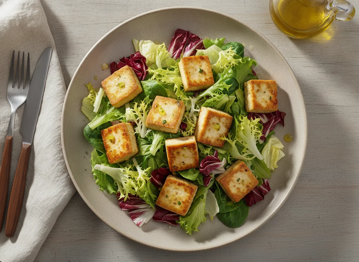 Gemischter Salat mit gebratenem Tofu photo