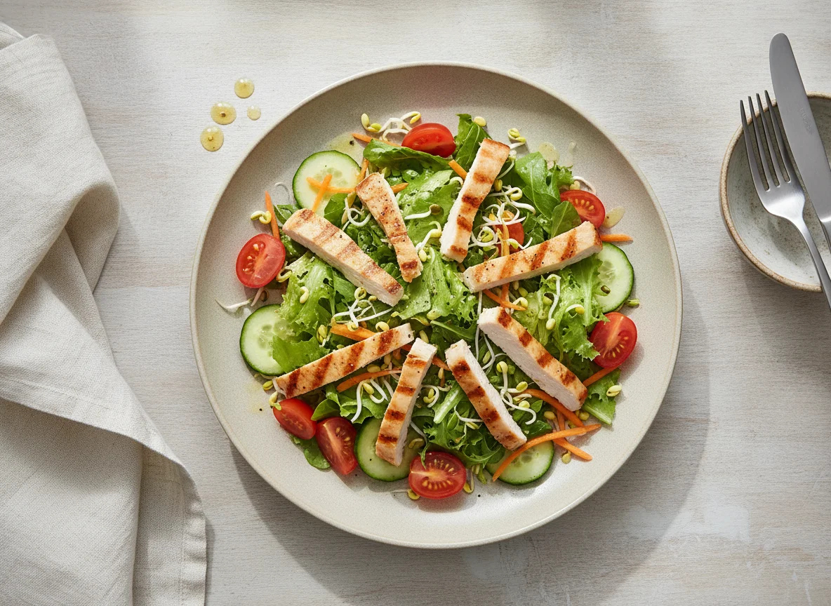 Gemischter Salat mit gebratenen Putenstreifen photo