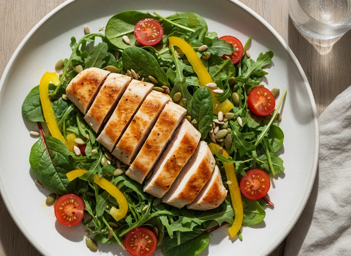 Gemischter Salat mit gebratener Hähnchenbrust photo