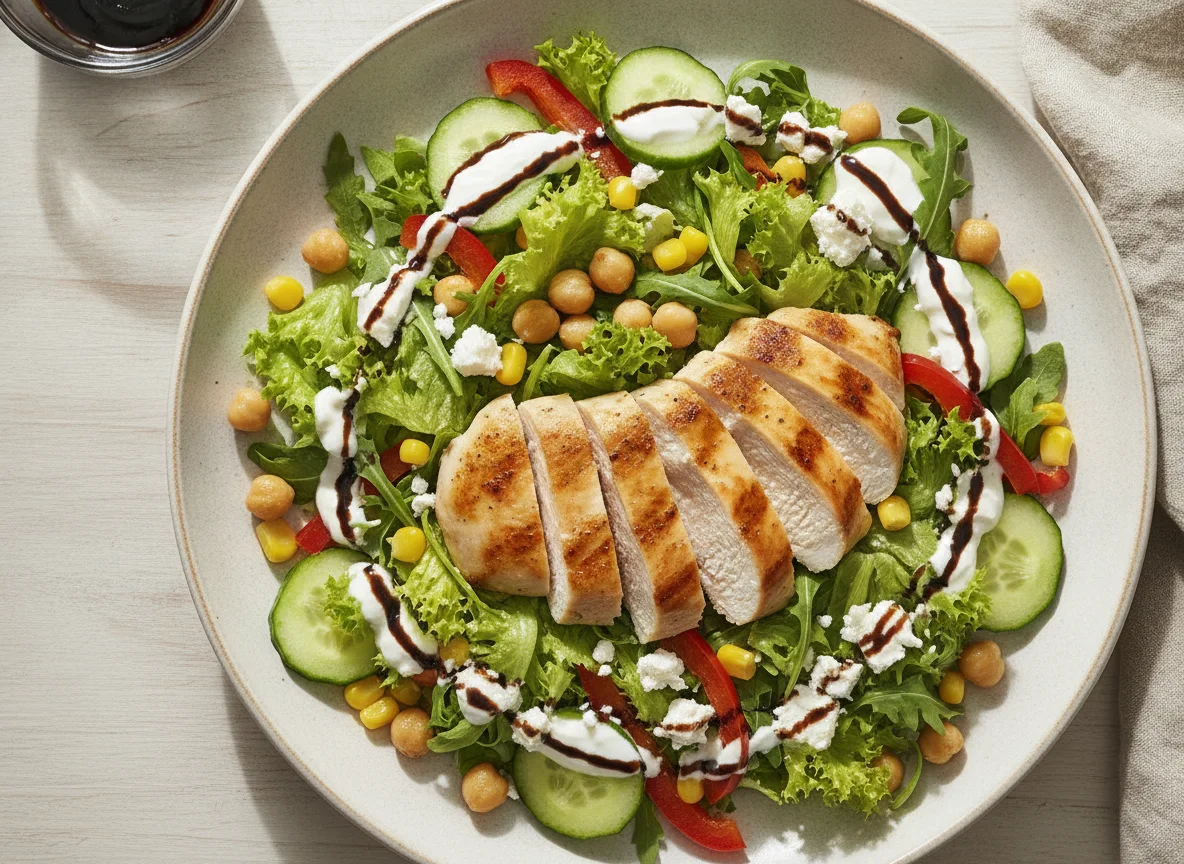 Gemischter Salat mit gegrilltem Hähnchen photo