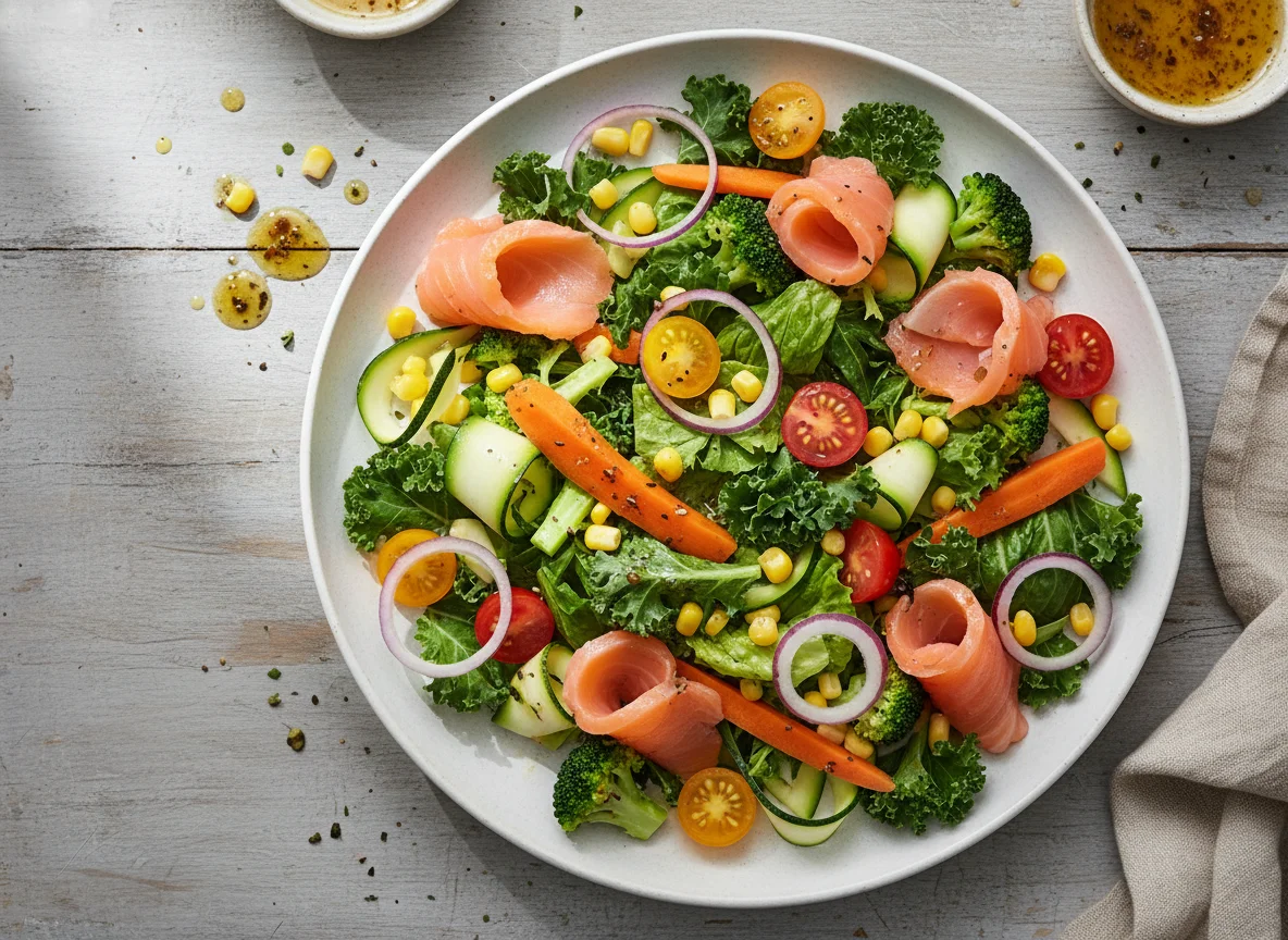 Gemischter Salat mit geräuchertem Lachs photo