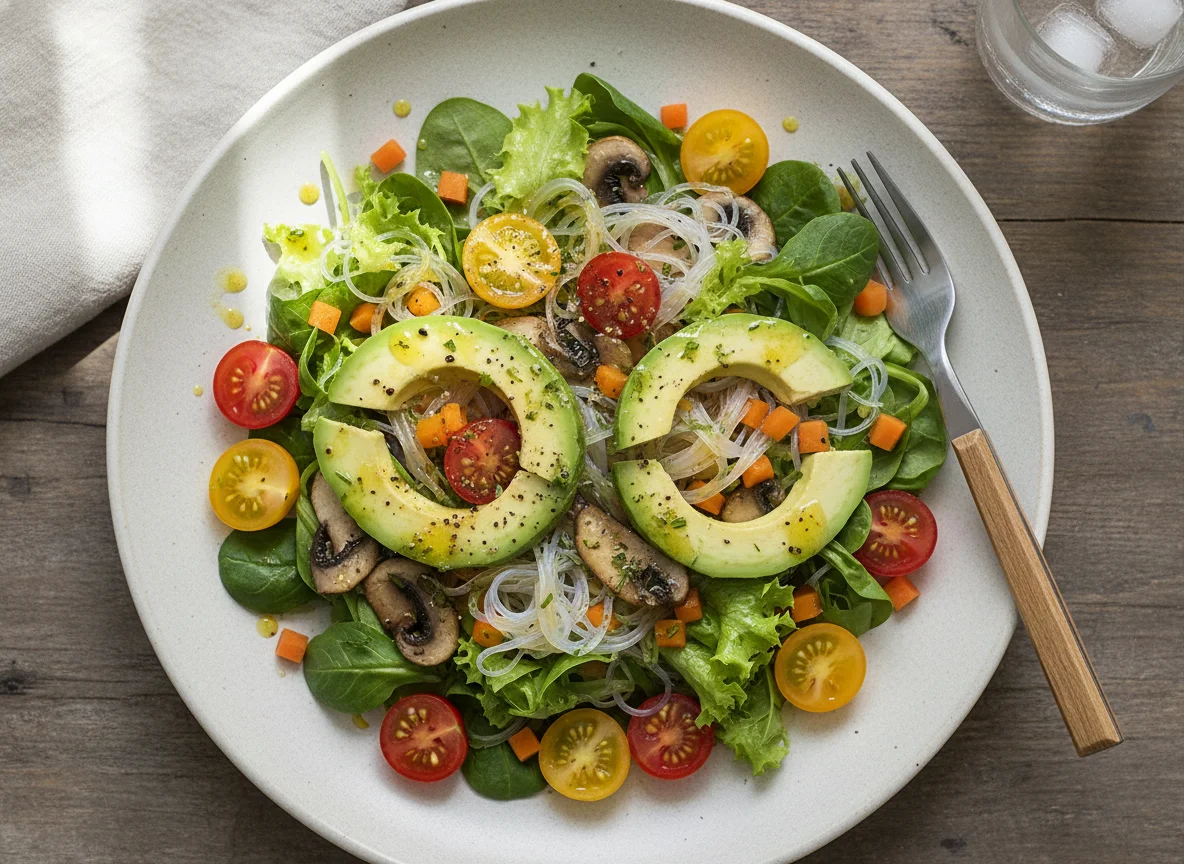 Gemischter Salat mit Glasnudeln und Avocado photo