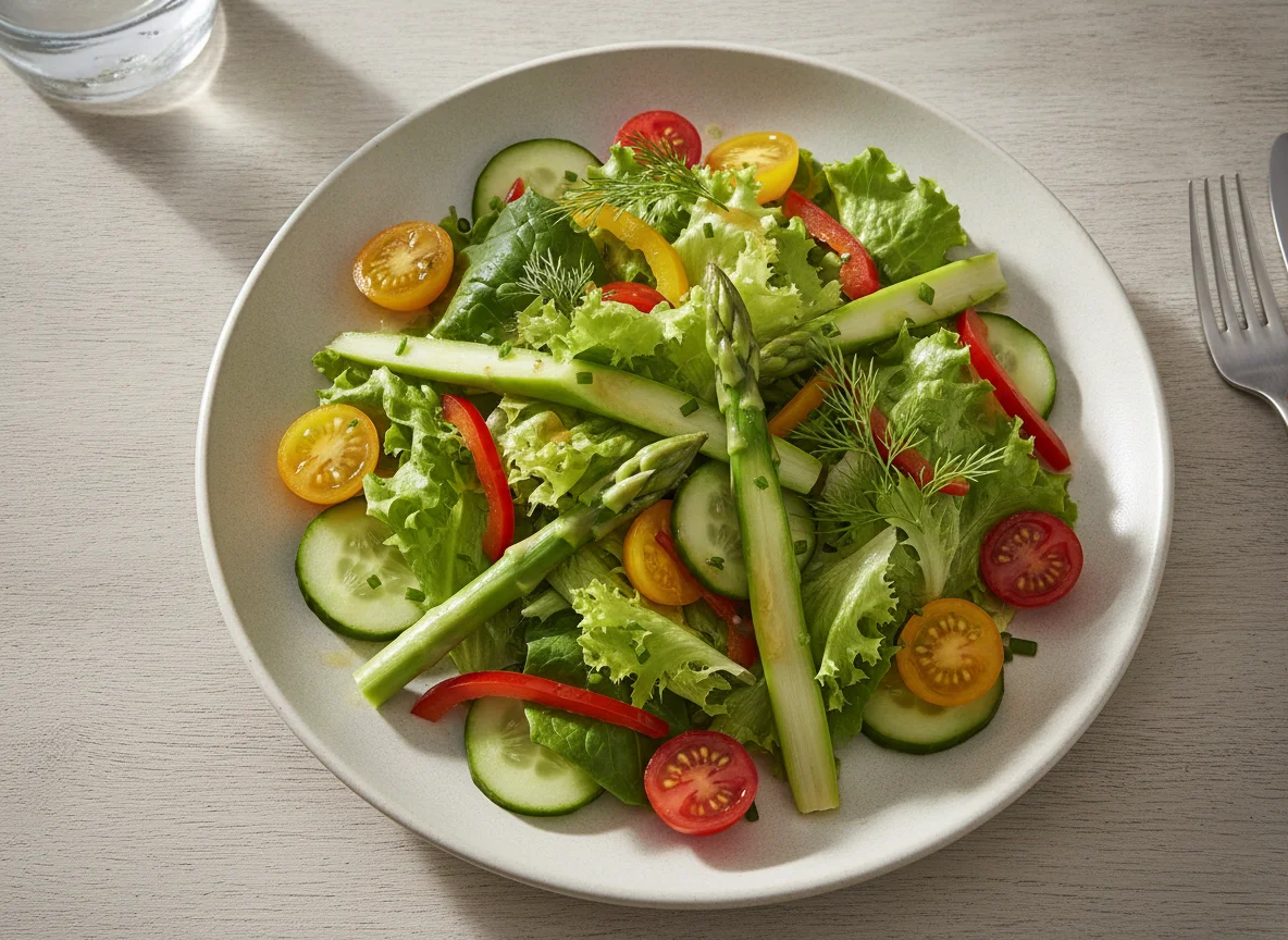 Gemischter Salat mit grünem Spargel photo