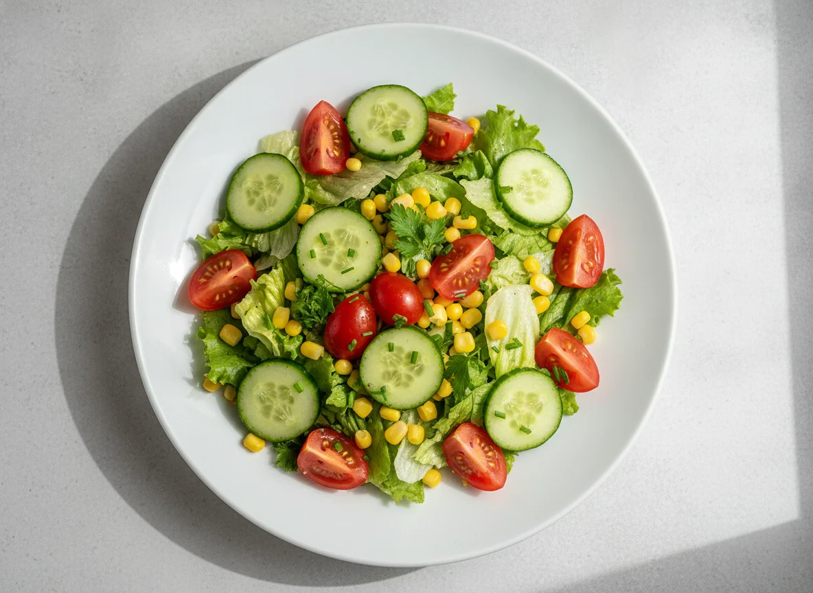 Gemischter Salat mit Gurken, Tomaten und Mais photo