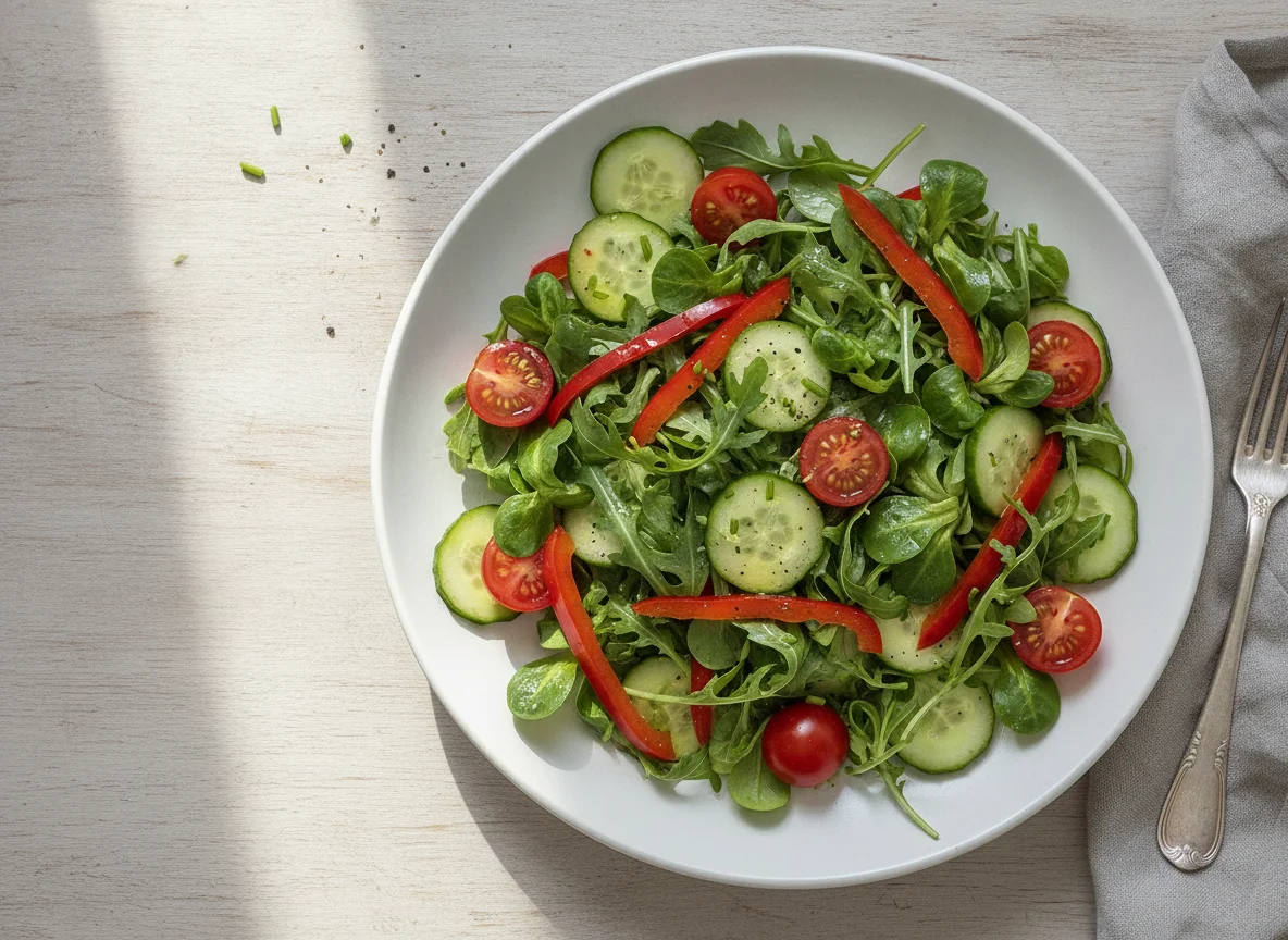 Gemischter Salat mit Gurken, Tomaten und Paprika photo