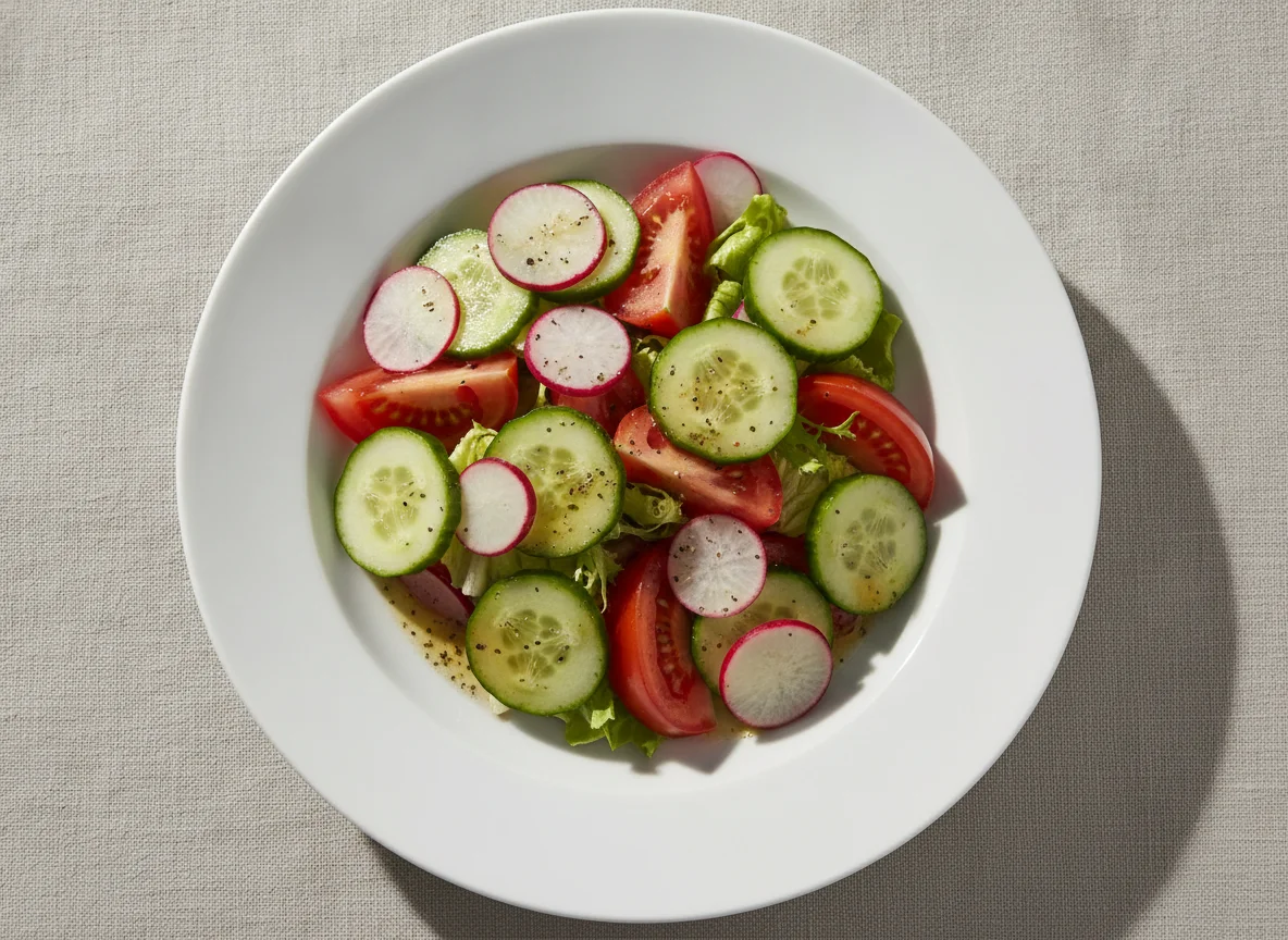 Gemischter Salat mit Gurken, Tomaten und Radieschen photo