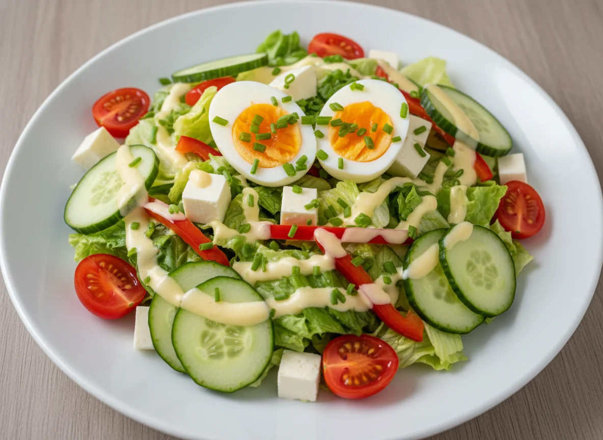 Gemischter Salat mit Gurken und Ei photo