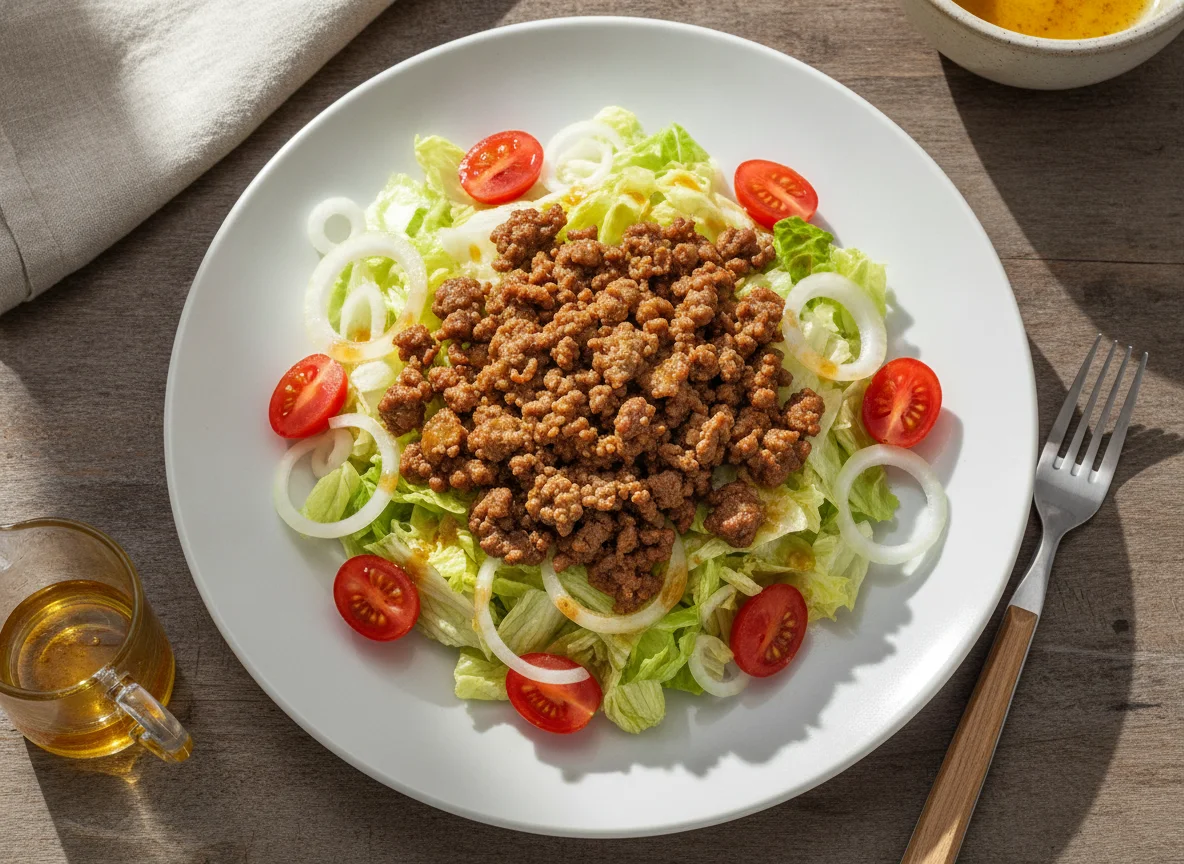 Gemischter Salat mit Hackfleisch photo