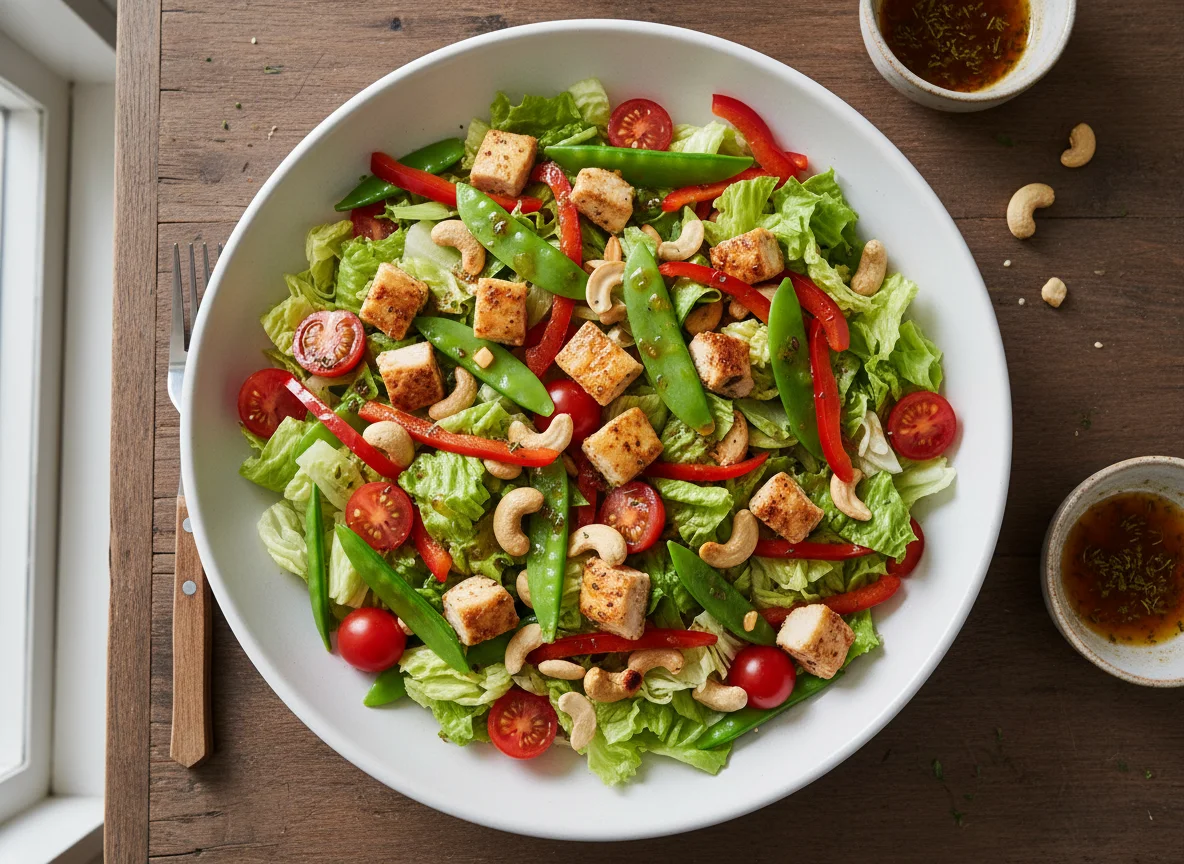 Gemischter Salat mit Hähnchen und Cashews photo