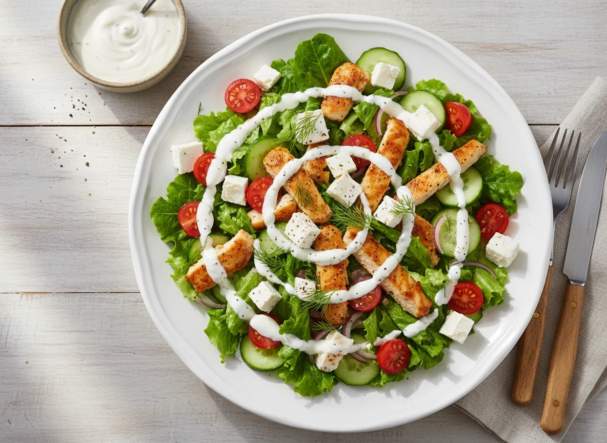 Gemischter Salat mit Hähnchen und Feta photo